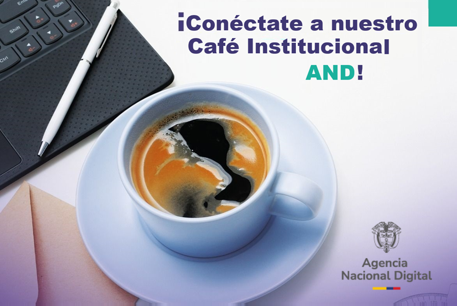 Imagen de una tasa de café con un mensaje en la parte superior Conéctate a nuestro café AND