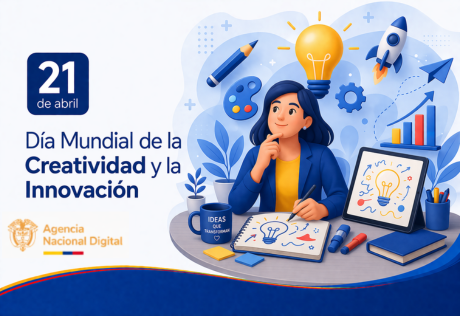 Ilustración de una persona generando ideas creativas con elementos de innovación, arte y tecnología.
